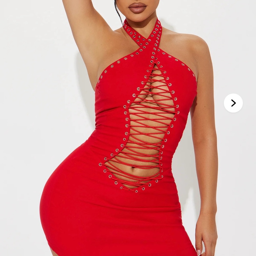 Red Halter Lace-Up Dress